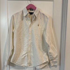 Ralph Lauren White Button Down Shirt with Cuffed Sleeves and Dress Shirt Collar